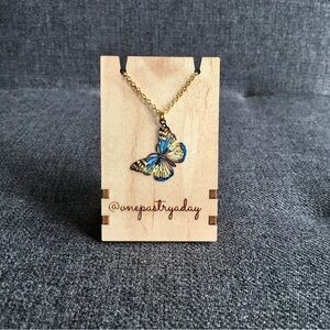 Colorful Filigree Butterfly Pendant Fashion Necklace, Blue, Yellow, 18 inches